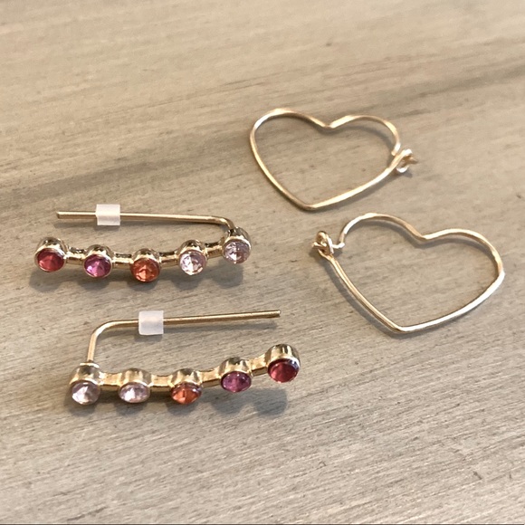 Climber/linear earrings and heart hoops, NEW - Picture 2 of 4